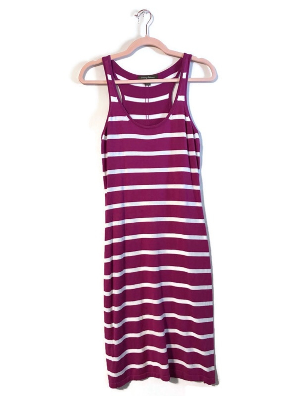 Tommy Bahama Suncoast Loop Terry Magenta Pink White Striped Midi Dress size XS